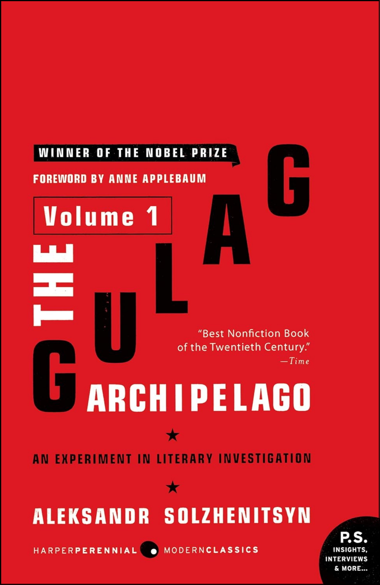Book cover of 'The Gulag Archipelago' with red background and black text
