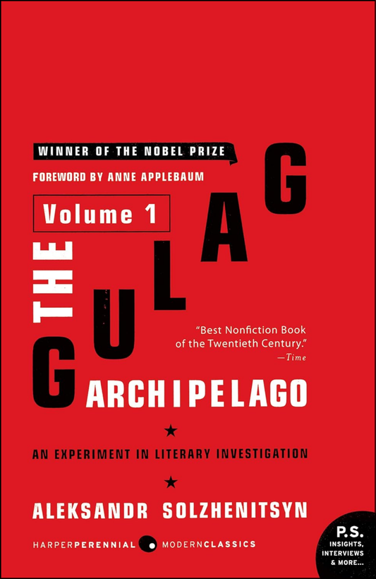 Book cover of 'The Gulag Archipelago' with red background and black text